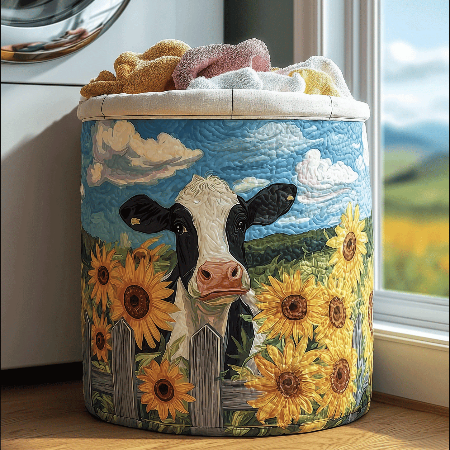 Country Cow Quilted Laundry Basket NCU0TH2912