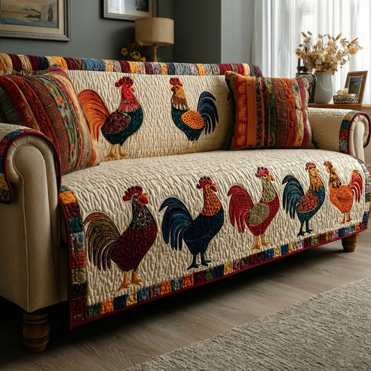 Country Roosters Quilted Sofa Cover NCU0LDH378
