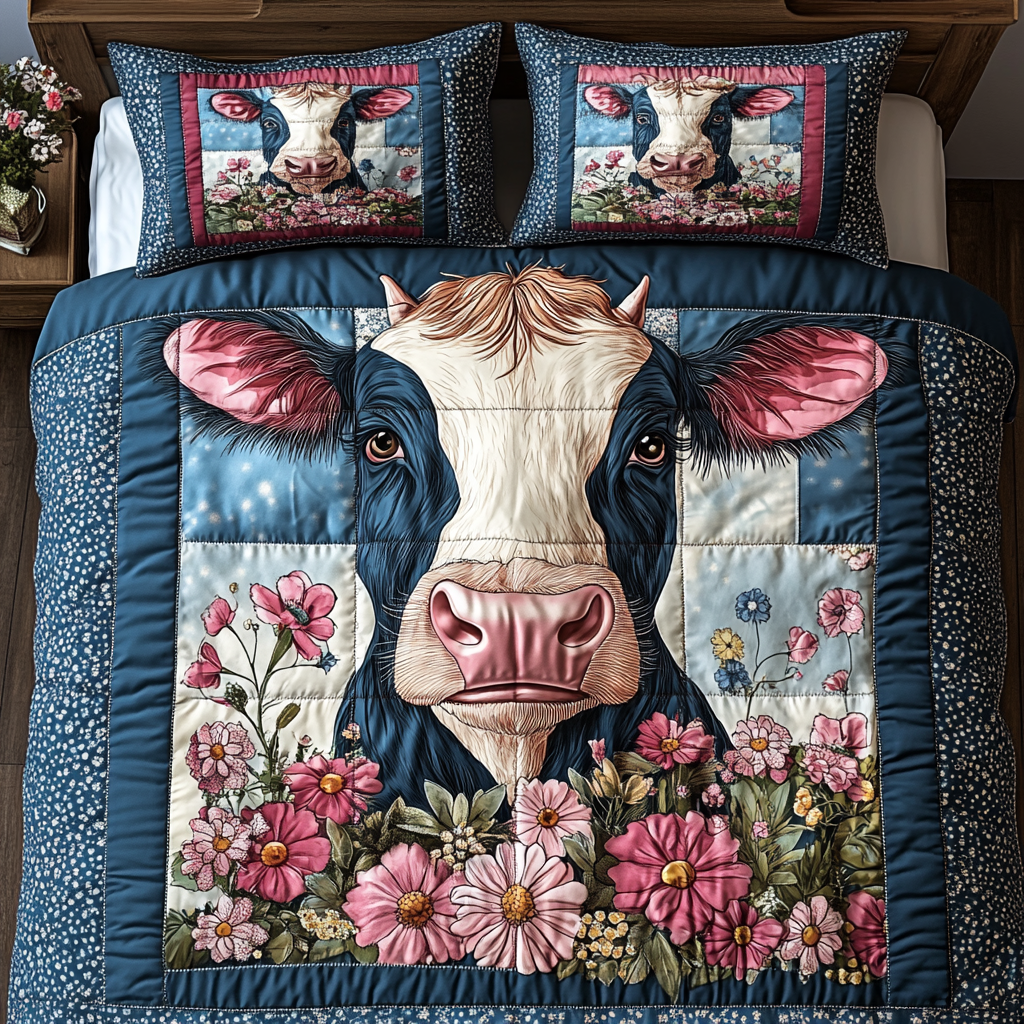 Countryside Cow Dreams 3-Piece Quilted Bedding Set NCU0TL2394