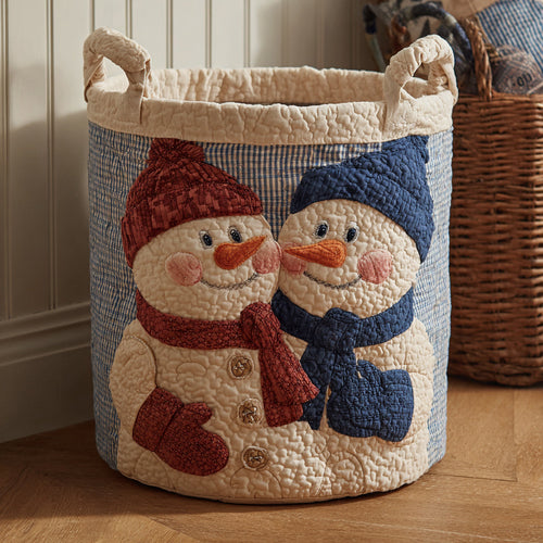 Couple Snowman Gingham Quilted Laundry Basket NCU0HNH655