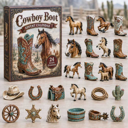 CHRISTMAS KICKOFF 40% OFF - Cowboy Boots Advent Calendar 2026 - 24-Day Festive Countdown, Acrylic Charms Blind Box - Gift For Horse Lovers