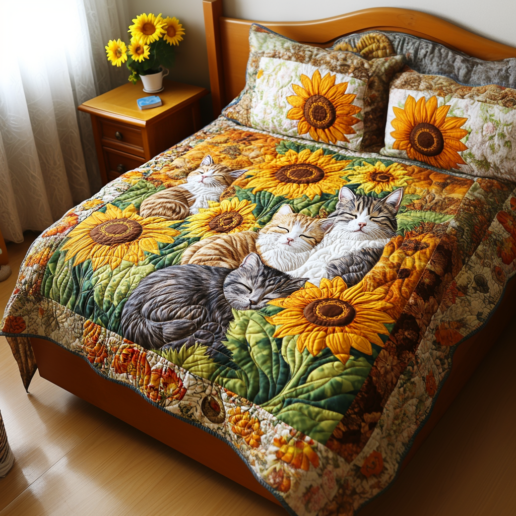 Cozy Cat Companions 3-Piece Quilted Bedding Set NCU0PT2237