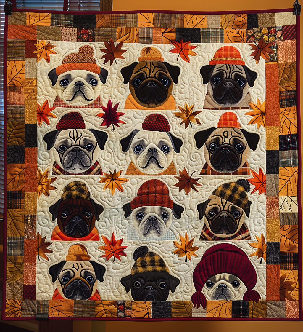 Cozy Pug Gathering Quilted Blanket NCU0DV299