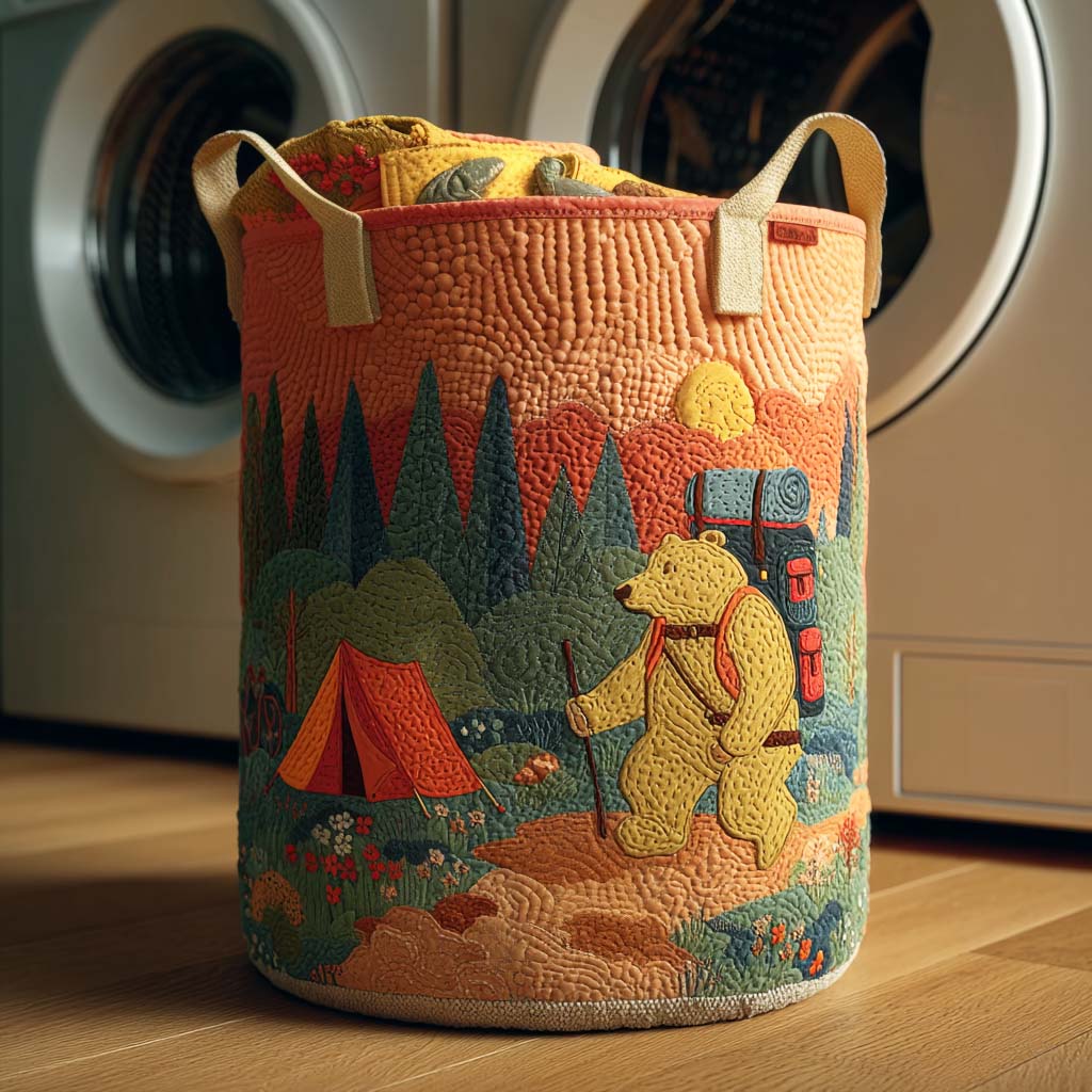 Cozy Bear Camp Quilted Laundry Basket NCU0NTD084