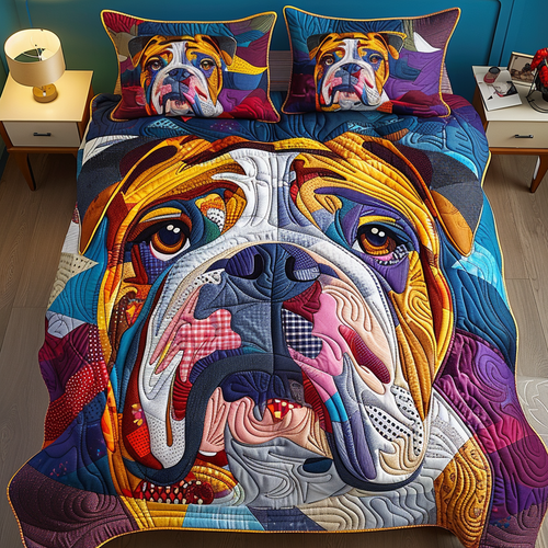 Cozy Bulldog Charm Quilted Bedding Set NCU0DV1681