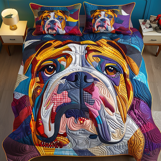 Cozy Bulldog Charm Quilted Bedding Set NCU0DV1681