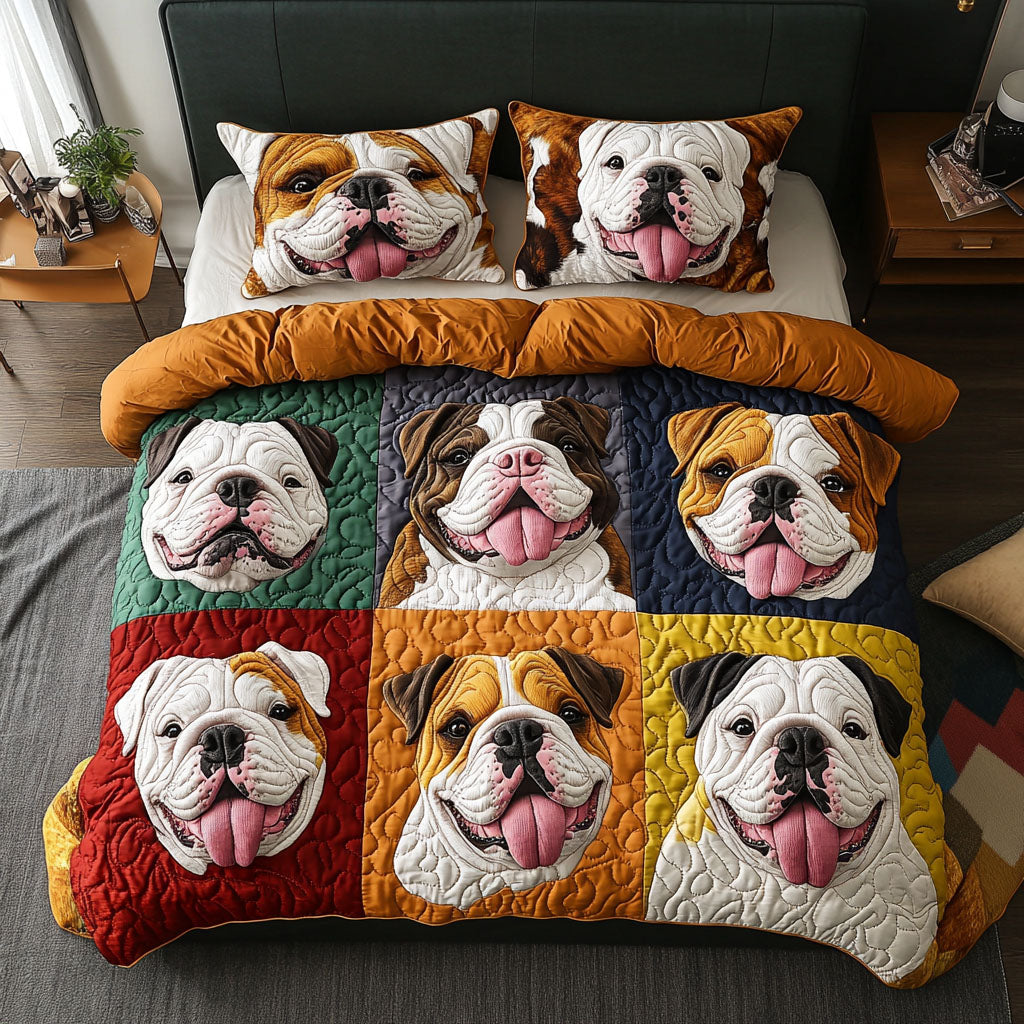 Cozy Bulldog Nap 3-Piece Quilted Bedding Set NCU0PTT436