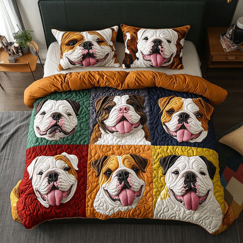 Cozy Bulldog Nap 3-Piece Quilted Bedding Set NCU0PTT436