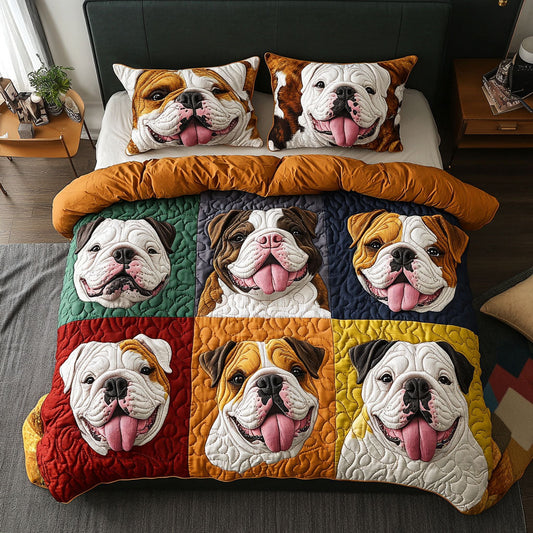 Cozy Bulldog Nap 3-Piece Quilted Bedding Set NCU0PTT436