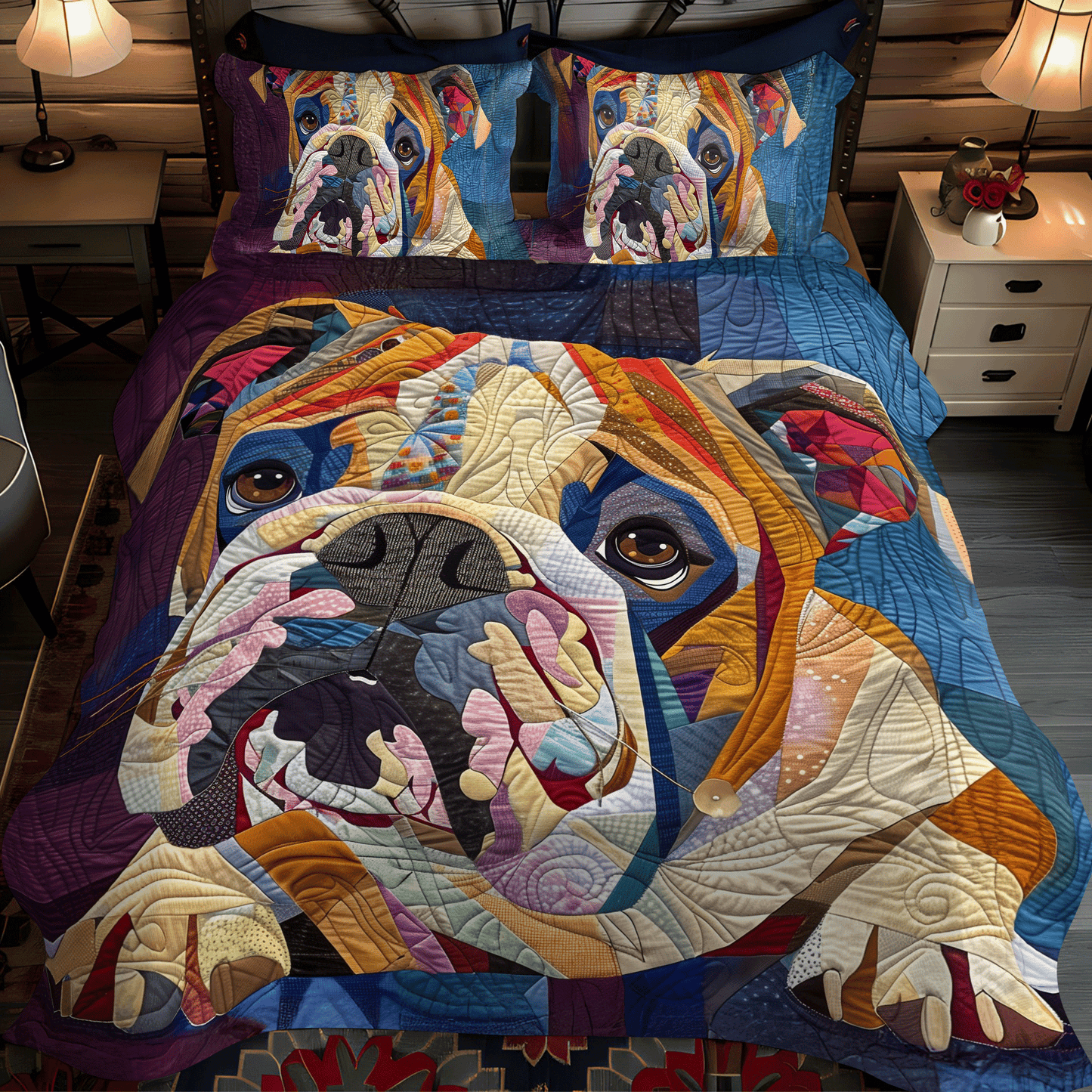 Cozy Bulldog Quilted Bedding Set NCU0DV1677