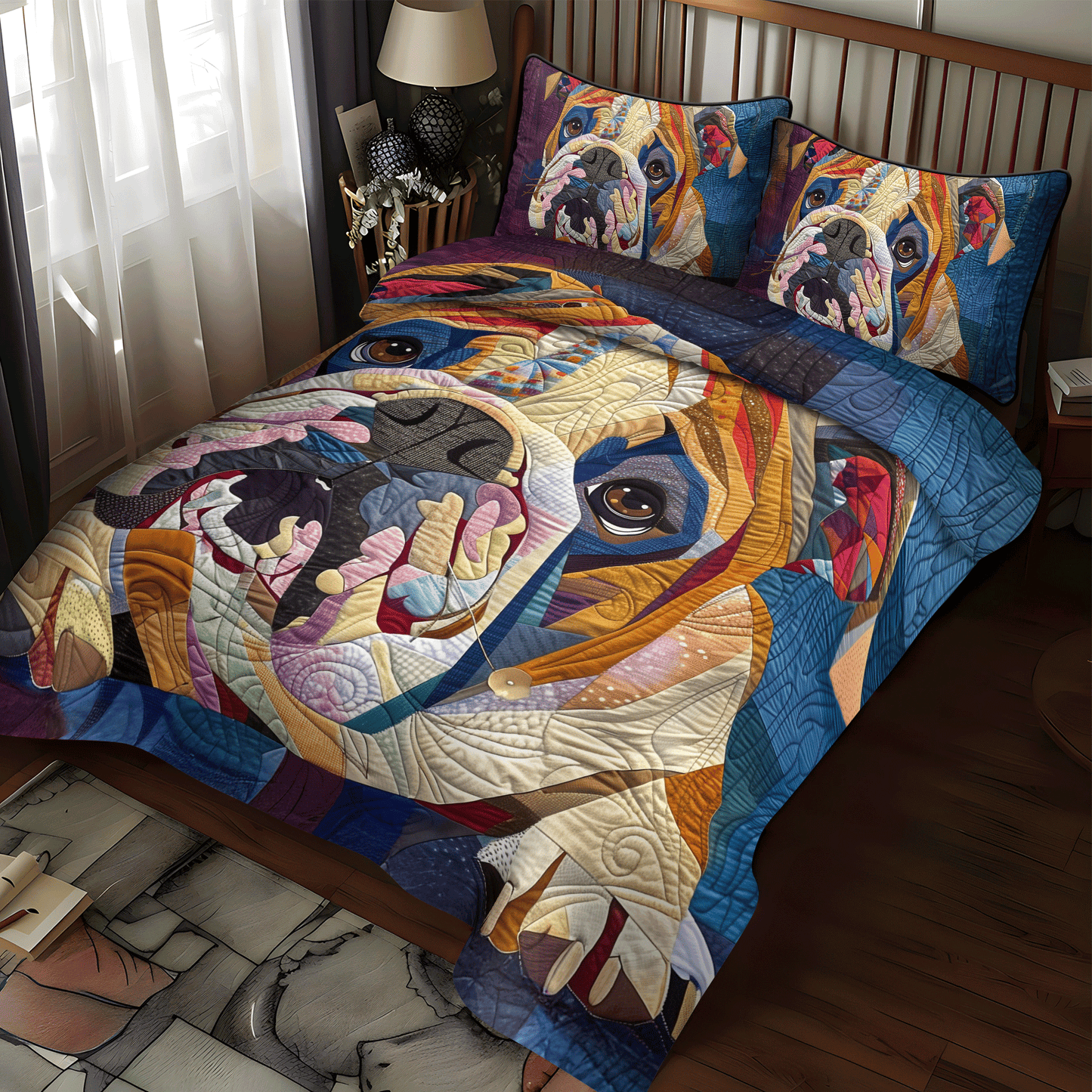 Cozy Bulldog Quilted Bedding Set NCU0DV1677
