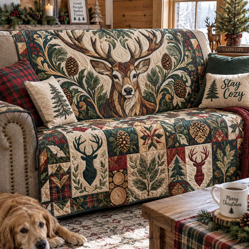 Cozy Cabin Antlers Quilted Sofa Cover NCU0PTT3437
