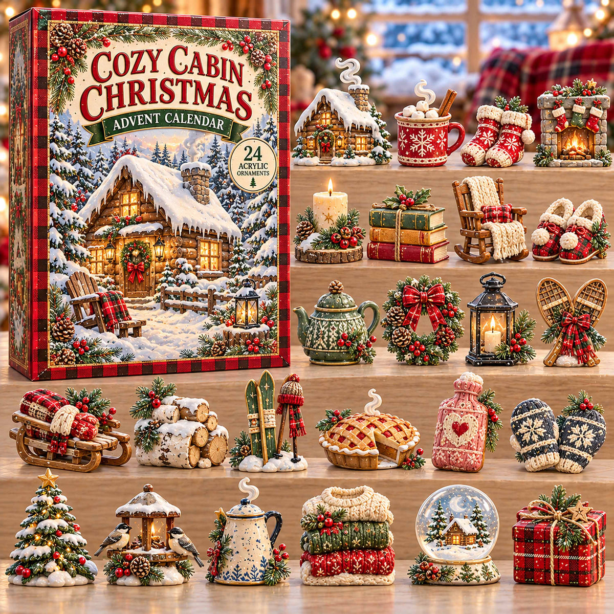 CHRISTMAS KICKOFF 40% OFF - Cozy Cabin Christmas Advent Calendar 2026 - 24-Day Festive Countdown, Acrylic Charms Blind Box - Gift For Family and Friends AC0TD096