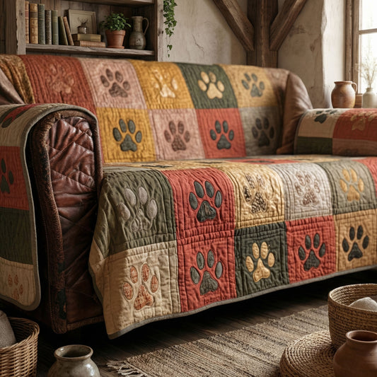 Cozy Cabin Pawprints Quilted Sofa Cover NCU0PTT3021