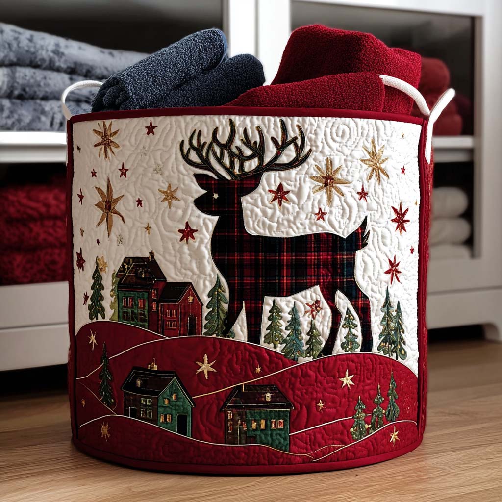 Cozy Cabin Reindeer Quilted Laundry Basket NCU0PTT1527