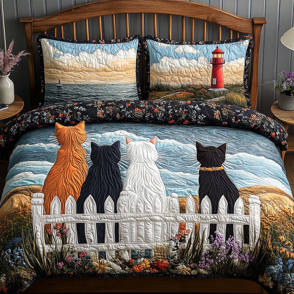 Cozy Cat Crew 3-Piece Quilted Bedding Set NCU0NNL187
