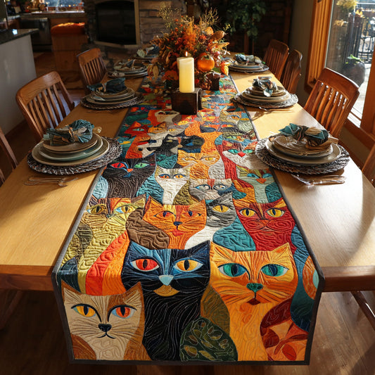 Cozy Cat Crowd Quilted Table Runner NCU0DV994