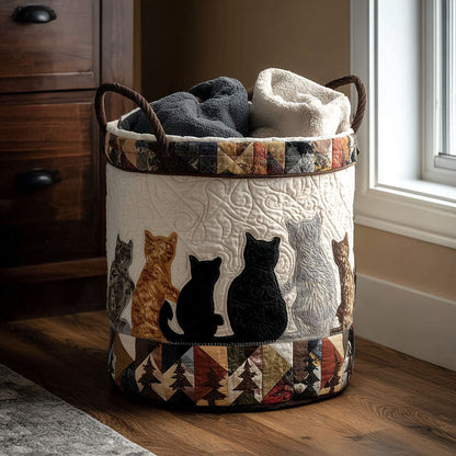Cozy Cat Gathering Quilted Laundry Basket NCU0PTT1892