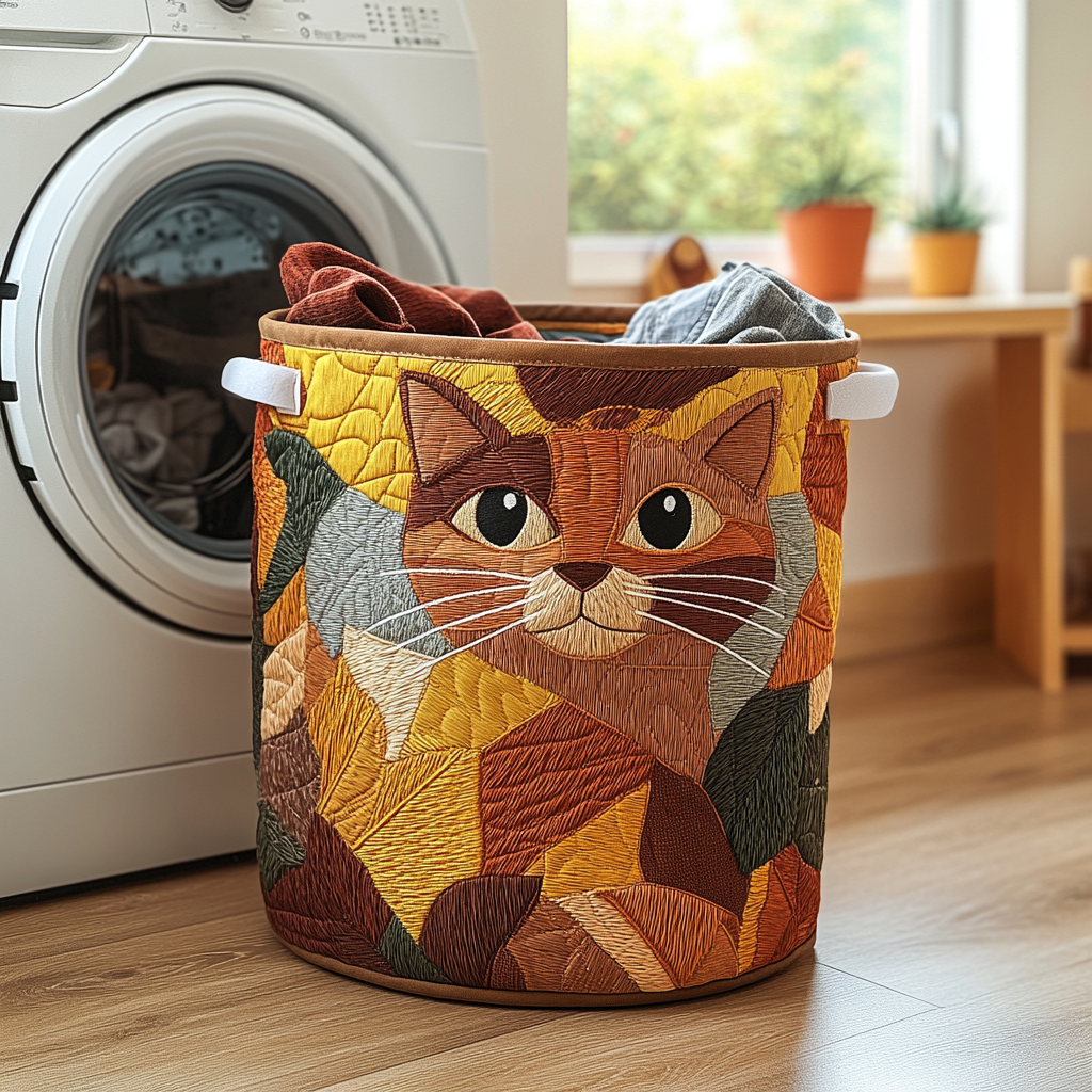Cozy Cat Quilted Laundry Basket NCU0DDK604