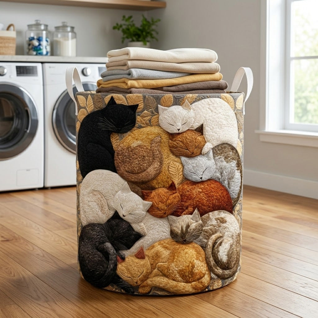 Cozy Catpile Quilted Laundry Basket NCU0PVL825