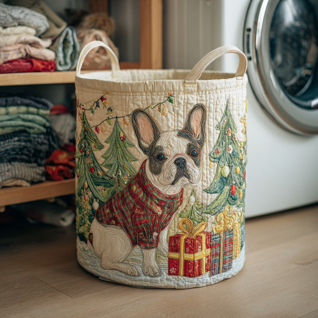 Cozy Christmas Bulldog Quilted Laundry Basket NCU0HNH134