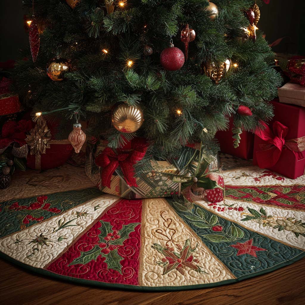 Festive Tree Christmas Quilted Tree Skirt GFTONL836