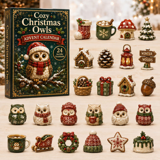 CHRISTMAS KICKOFF 40% OFF - Cozy Christmas Owls Advent Calendar 2026 - 24-Day Festive Countdown, Acrylic Charms Blind Box - Gift For Owl Lovers