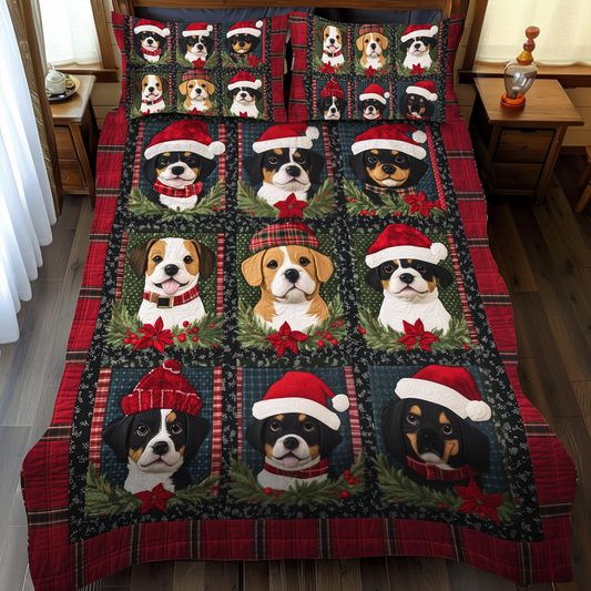 Cozy Christmas Puppies 3-Piece Quilted Bedding Set NCU0VL627