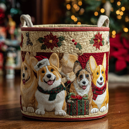 Cozy Corgi Holiday Quilted Laundry Basket NCU0DV1134