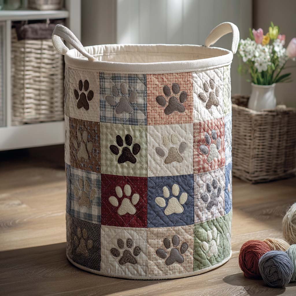 Cozy Cottage Paw Quilted Laundry Basket NCU0NXD1186