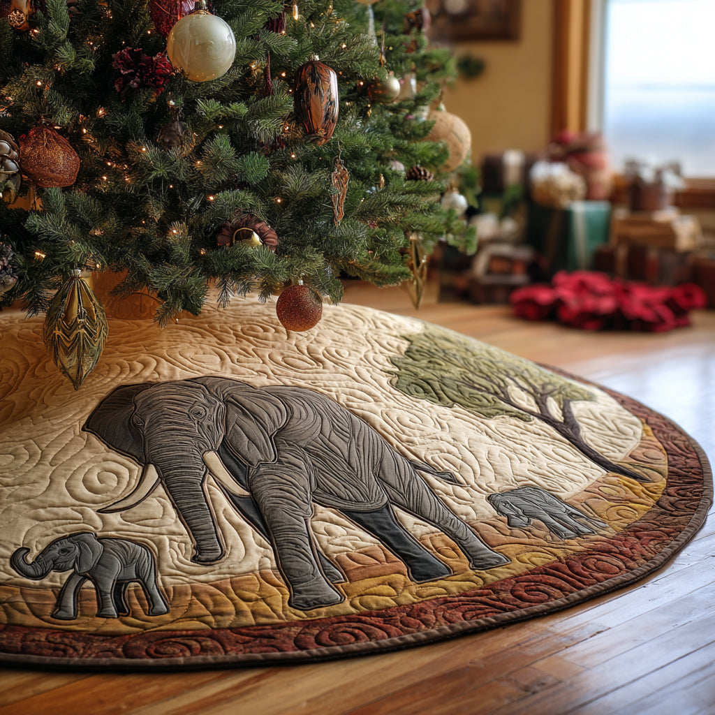 Cozy Elephant Christmas Quilted Tree Skirt NCU0DV1434