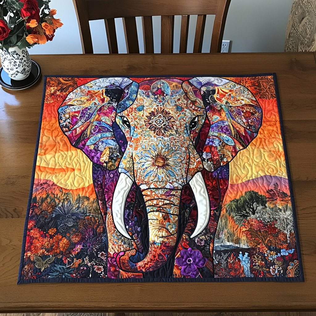 Cozy Elephant Quilted Table Topper NCU0DDK541