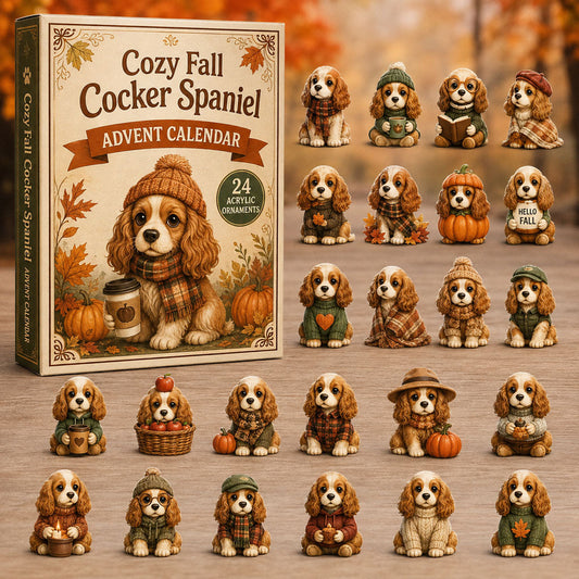 FALL KICKOFF 40% OFF - Cozy Fall Cocker Spaniel Advent Calendar 2026 - 24-Day Festive Countdown, Acrylic Charms Blind Box - Gift For Cocker Spaniel Lovers AC0NT077