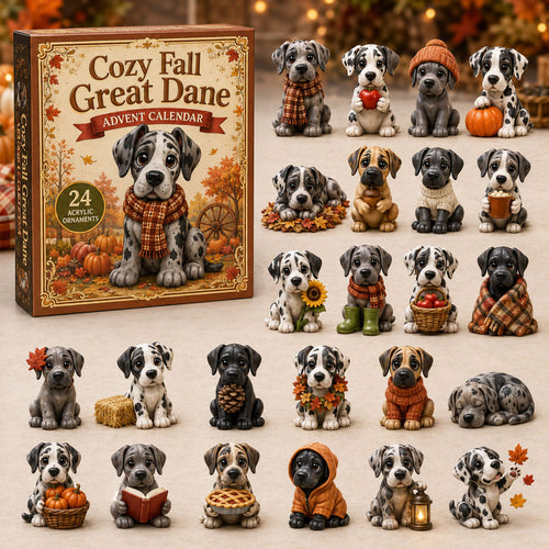 FALL KICKOFF 40% OFF - Cozy Fall Great Dane Advent Calendar 2026 - 24-Day Festive Countdown, Acrylic Charms Blind Box - Gift For Great Dane Lovers AC0NT147
