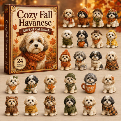 FALL KICKOFF 40% OFF - Cozy Fall Havanese Advent Calendar 2026 - 24-Day Festive Countdown, Acrylic Charms Blind Box - Gift For Havanese Lovers AC0NT207