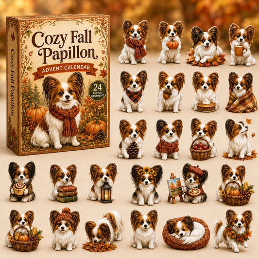 CHRISTMAS KICKOFF 40% OFF - Cozy Fall Papillon Advent Calendar 2026 - 24-Day Festive Countdown, Acrylic Charms Blind Box - Gift For Papillon Lovers AC0NT022