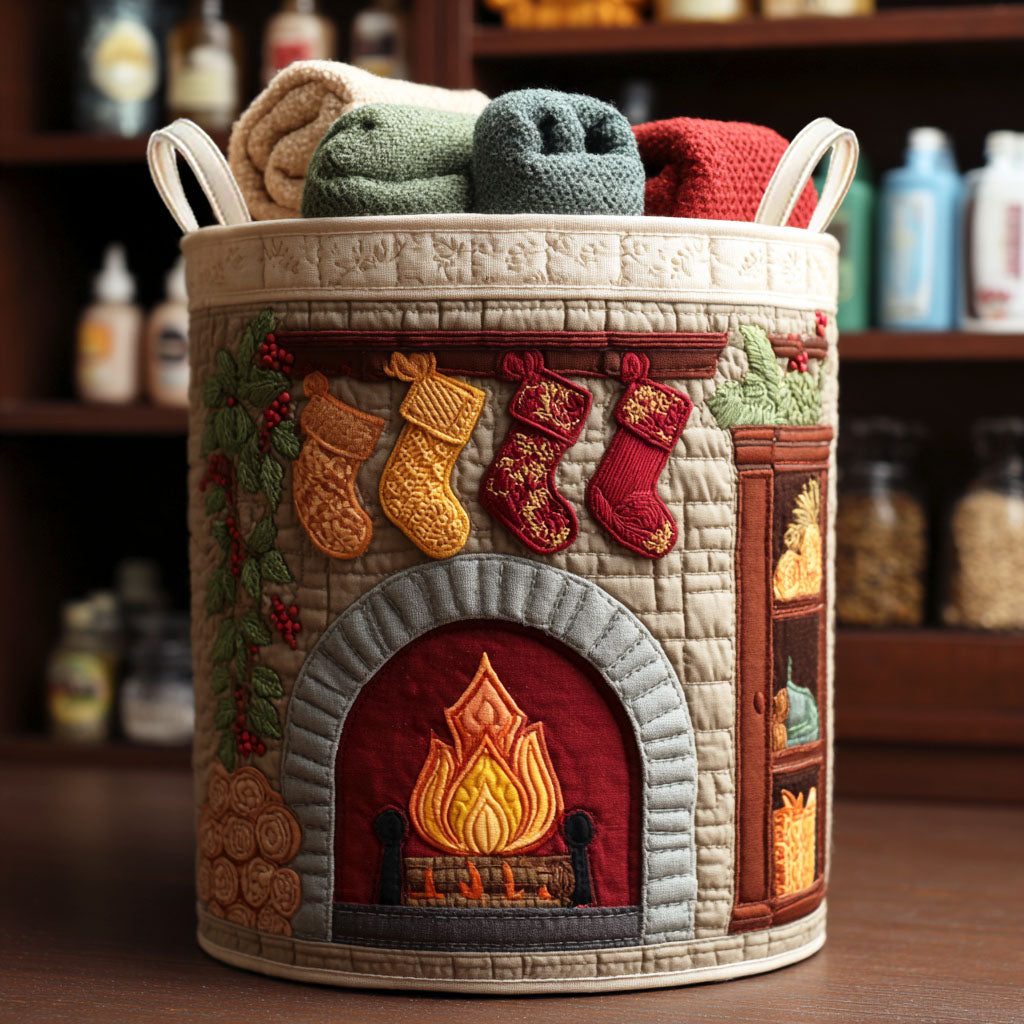 Cozy Fireplace Quilted Laundry Basket NCU0NTV777