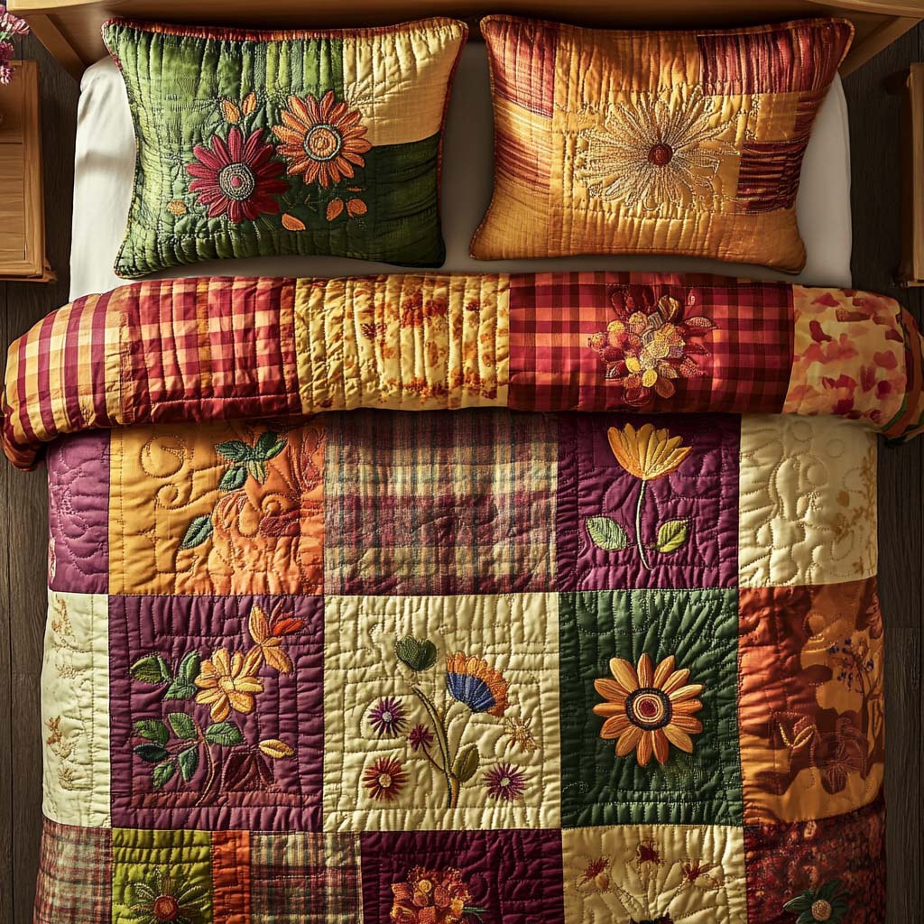 Cozy Floral Autumn 3-Piece Quilted Bedding Set NCU0NNT936