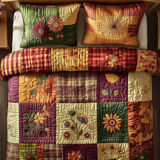 Cozy Floral Autumn 3-Piece Quilted Bedding Set NCU0NNT936