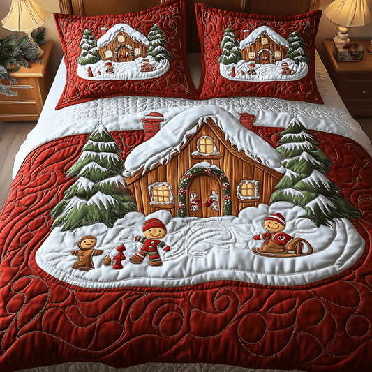 Cozy Gingerbread Dreams 3-Piece Quilted Bedding Set NCU0TH2218