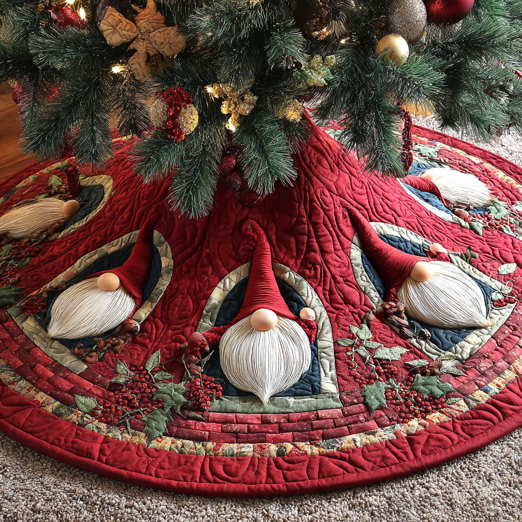 Cozy Gnome Retreat Christmas Quilted Tree Skirt NCU0NTV644
