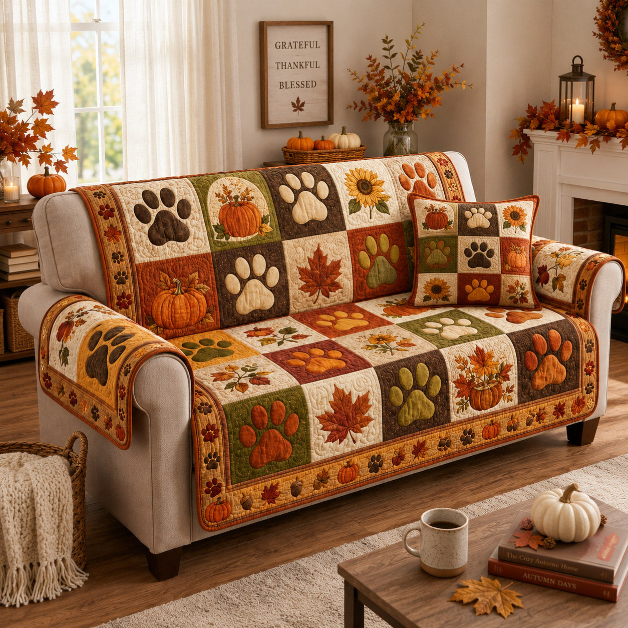 Cozy Harvest Paws Quilted Sofa Cover NCU0HNH1204