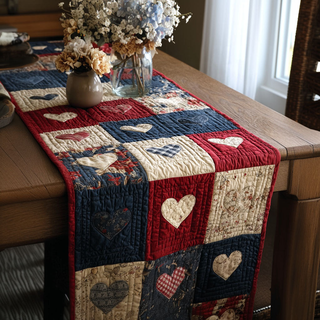 Cozy Heart Patch Quilted Table Runner NCU0NNT2839