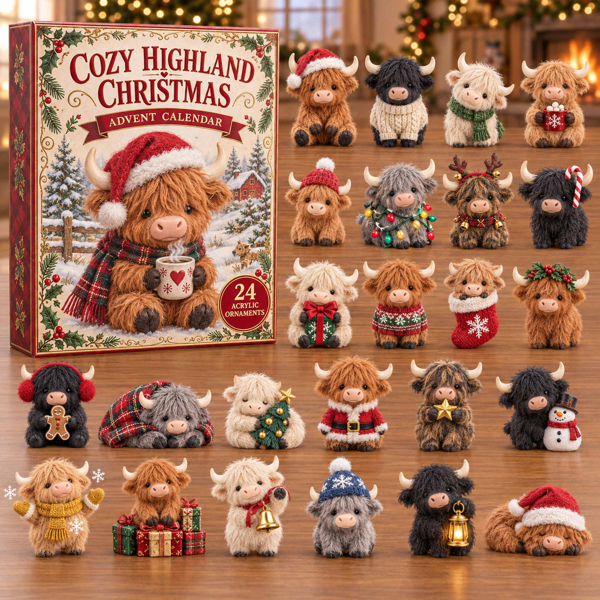 CHRISTMAS KICKOFF 40% OFF - Cozy Highland Christmas Advent Calendar 2026 - 24-Day Festive Countdown, Acrylic Charms Blind Box - Gift For Family and Friends AC0TD038
