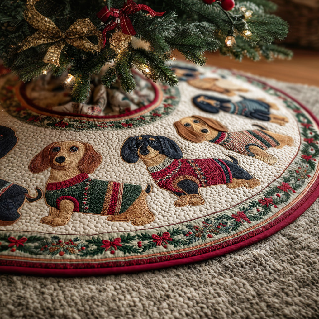 Cozy Knit Dachshund Christmas Quilted Tree Skirt NCU0LDH147