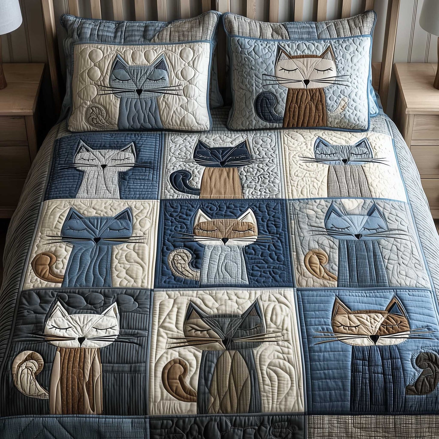 Cozy Patchwork Cat Haven 3-Piece Quilted Bedding Set NCU0HTT168