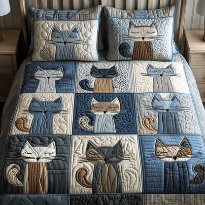 Cozy Patchwork Cat Haven 3-Piece Quilted Bedding Set NCU0HTT168