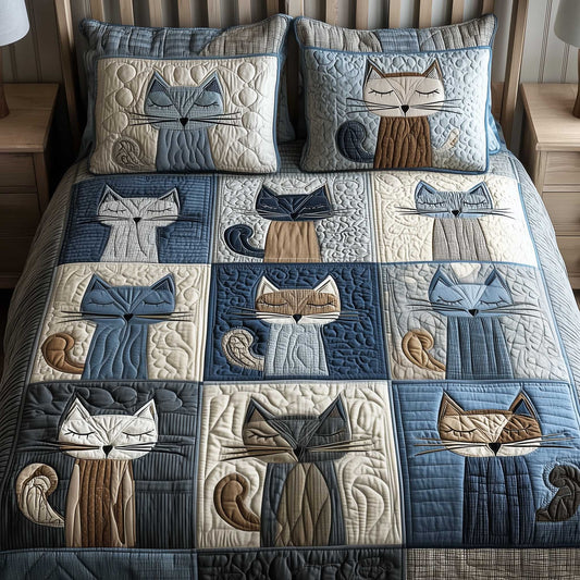 Cozy Patchwork Cat Haven 3-Piece Quilted Bedding Set NCU0HTT168