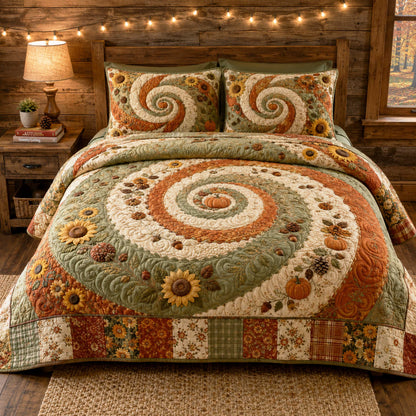 Cozy Pumpkin 3-Piece Quilted Bedding Set NCU0NTD2064