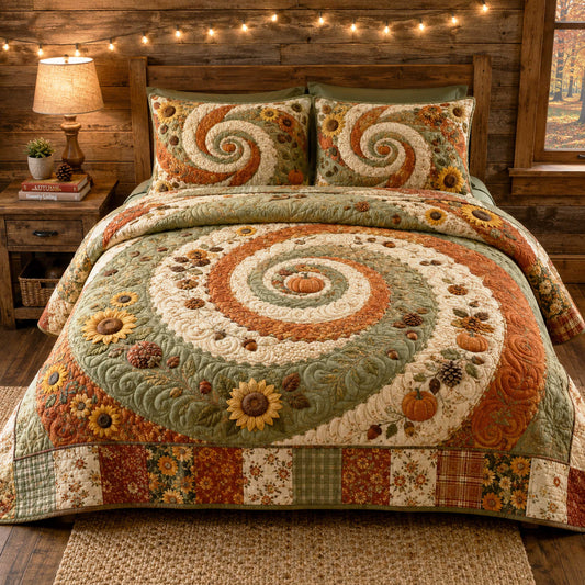 Cozy Pumpkin 3-Piece Quilted Bedding Set NCU0NTD2064